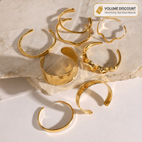 Bracelet manchette large en acier inoxydable plaqué or 18 carats, anti-ternissement, finition miroir, réglable, pour femme, vente en gros