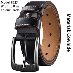 <span class=keywords><strong>Ceinture</strong></span> en cuir pour homme, <span class=keywords><strong>noire</strong></span>, vintage, longue, en jean, avec deux couches de cuir de vache, <span class=keywords><strong>boucle</strong></span> en alliage décontractée, grande taille, <span class=keywords><strong>ceinture</strong></span> tendance - Product Image 3