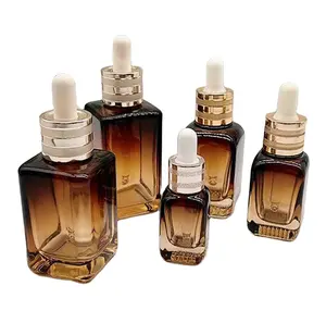 Luxury 20ml 30ml 40ml 50ml 75ml 100ml Square Amber Gradient Essential Hair Oil Glass Dropper Bottle