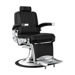 Sillón de Barbería Hidráulico Negro, Silla de Estilismo para Salón con Reposapiés, Asiento de Cuero PU para Corte de Cabello - Product Image 1