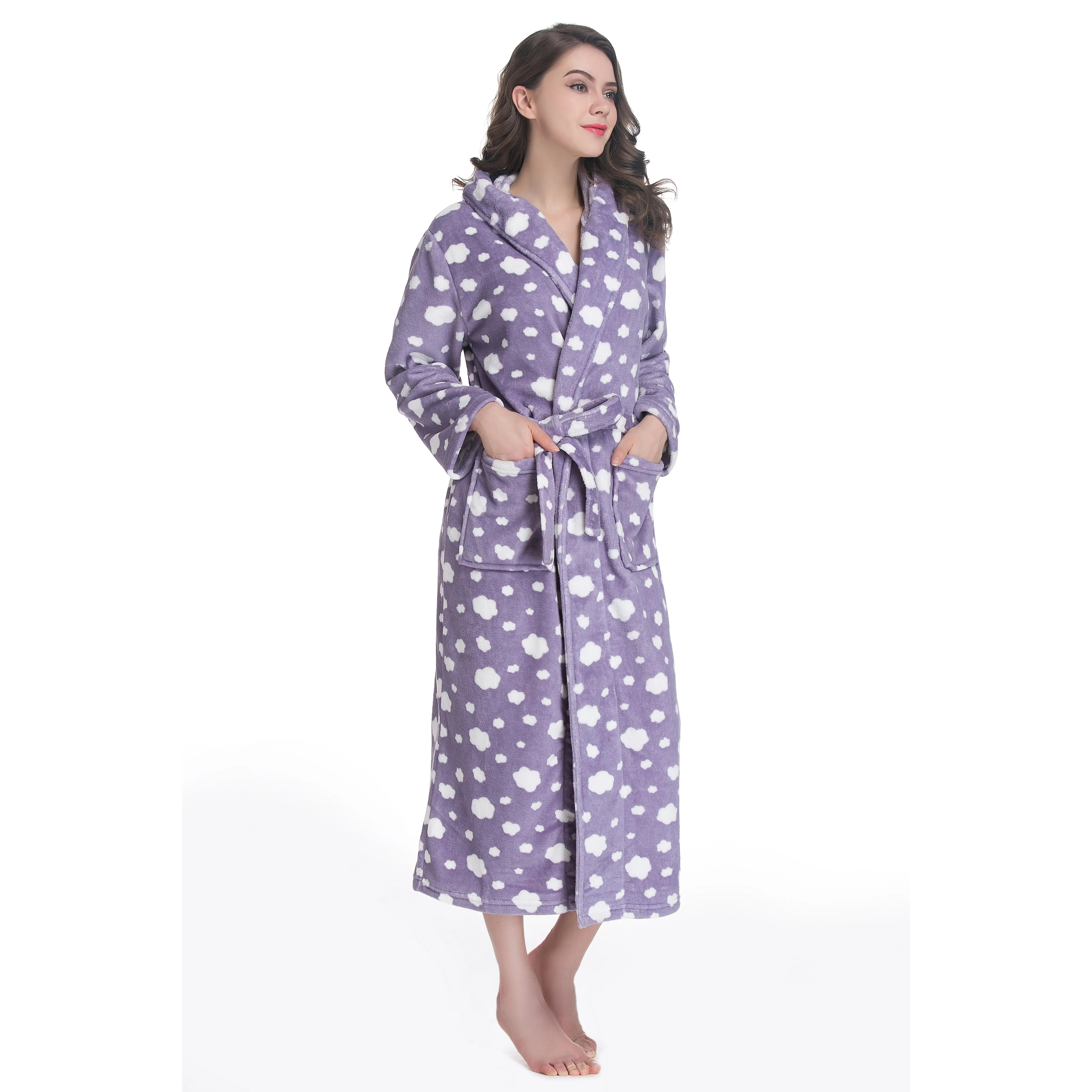 Best price Coral Velvet Bathrobe Women Warm Soft Robe Solid Flannel Kimono white Long Sleeve Bath Robe