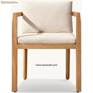 Chaise de salle à manger d'extérieur moderne et durable en teck, dossier ouvert, garniture inclinée, texture verticale saisissante, confort, ensemble de canapés de cour - Product Image 4