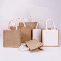 Sac en jute personnalisé pour Noël, grand format, en lin coloré écologique, avec estampage bleu et motif Père Noël doré