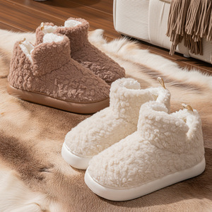Chaussures en coton à talons hauts pour femmes en hiver, chaudes et moelleuses avec semelles épaisses, adaptées à une utilisation en intérieur et à la maison, antidérapantes - Product Image 2