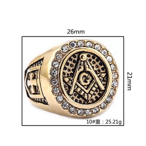 Anillo Masónico Punk Retro para Hombre, de Acero Inoxidable, Chapado en Oro de 18K, con Cruz de los Cruzados y Escudo - Product Image 5