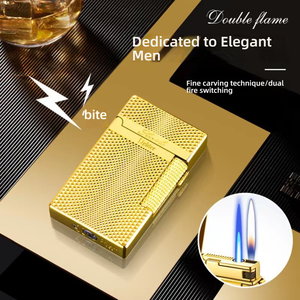 Accendino a Gas <span class=keywords><strong>Antivento</strong></span> a Doppia Fiamma Ricaricabile a Butano per Uomo per Sigari e Sigarette di Alta Gamma con Rotella Laterale a Scorrimento - Product Image 5