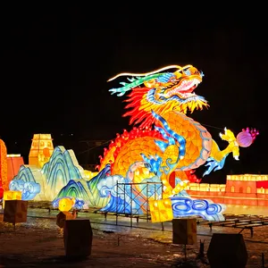 Lanterna chinesa para festival, lanterna de seda, dragão voador para parque temático