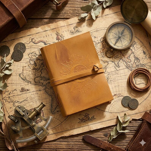 Carnet en cuir fait main avec carte du monde vintage, journal gaufré et pages à bords festonnés - Product Image 3