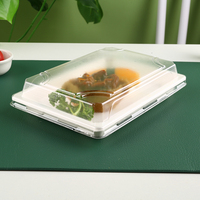 Boîte à emporter, plateau en papier bento, conteneur rectangulaire, couvercle en bois, réutilisable, biodégradable, conteneur pour la restauration rapide, emballage pour sushis