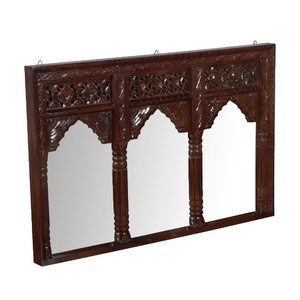 Panel de Espejo de Pared de Madera Tallada a Mano - Marco de Espejo Decorativo Blanco Vintage, Espejo de Pared Arqueado para Sala de Estar y Decoración de Hotel - Product Image 4