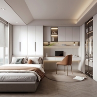 Ensemble de meubles de chambre à coucher personnalisé, lit tatami en bois massif taille complète, armoire monobloc, table de chevet, bureau extensible, design moderne