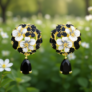 Orecchini Pendenti a Fiore Dorato da Donna, Gioielli Vintage con Perle, Cristalli Tagliati e Strass in Lega per Feste - Product Image 2