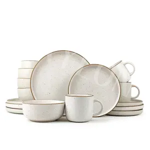 16 Pcs Ceramic Tableware Set Stoneware Matte Ceramic Dinner Set With Raw Edge Speckled