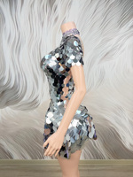 Robe de soirée courte à manches courtes en maille transparente et sequins, modèle évasé, pour la scène et la danse, services de conception de vêtements Novance Y3693-B
