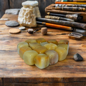 Vente en gros de pierres carrées en <span class=keywords><strong>jade</strong></span> <span class=keywords><strong>jaune</strong></span> ancien de 20 à 30mm pierres semi-précieuses polies pour la décoration et la boule sur le thème du bouddhisme - Product Image 4