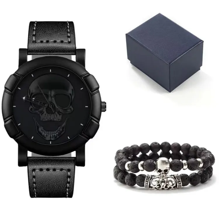 Cross-border Hot Selling Relógios Homens Pulso De Luxo Personalidade Crânio Relógio Gift Set Temperamento Quartz Men Watch Sets