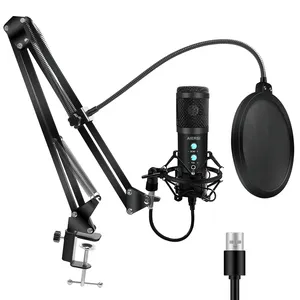Microfone condensador cardioid, transmissão ao vivo, para computador portátil, com fio, música, mesa, usb, para cantar, jogos