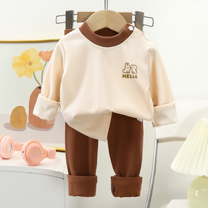Pyjamas et ensembles de vêtements de détente en <span class=keywords><strong>polaire</strong></span> épaisse pour garçons et filles, automne et hiver, ensembles de couleur unie, confortables - Product Image 6