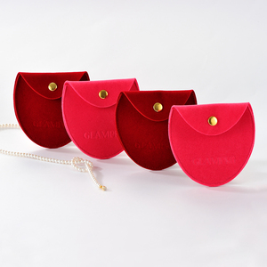 GLAMPKG Custom Small Jewelry Container Unique Design Long Velvet Oval Gold Metal Button Bag With Logo Packaging - Product Image 2