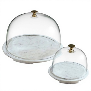 Soporte para Pastel de Mármol con Cúpula, Soportes de Cristal de Lujo para Pastel, Juego de Soportes para Pastel de Boda, Bandeja de Mármol Blanco con Cúpula - Product Image 1