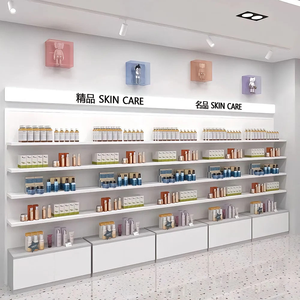 Categorisation des produits de maquillage et de soins de la peau, panneau blanc mat, blocs acryliques colorés, éclairage LED, armoire de présentation étanche pour la vente au détail - Product Image 1