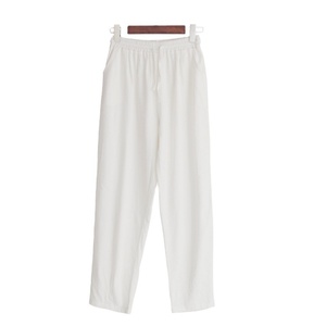 Pantalon en lin à jambe large et décontracté à taille haute de haute qualité pour femmes - Product Image 1