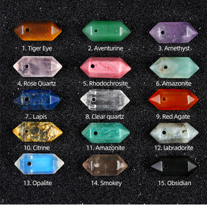 Varita de <span class=keywords><strong>prisma</strong></span> <span class=keywords><strong>Hexagonal</strong></span> de doble terminación de cristal de piedras preciosas mixtas de punto de piedra de tamaño pequeño Natural con agujero para colgante de collar - Product Image 4