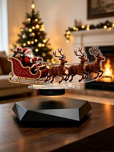 Traîneau du Père Noël à lévitation magnétique avec rennes, ornement de bureau en acrylique, décoration de table de Noël pour la maison, fêtes de fin d'année - Product Image 3