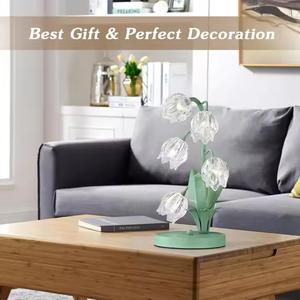 Nouvelle lampe de bureau Tulip Valley 2025, <span class=keywords><strong>abat</strong></span>-<span class=keywords><strong>jour</strong></span> en verre, personnalisable, 5-220V, contrôle par câble USB, lampe de bureau verte - Product Image 3