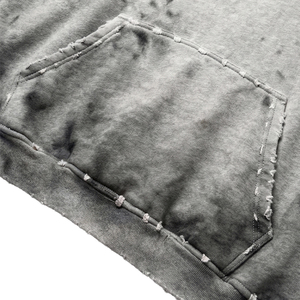 Sudadera con capucha TOPSHOW Acid Wash para hombre, estilo urbano, informal, estilo vintage, con parches desgastados. - Product Image 5