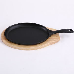กระทะเหล็กหล่อเคลือบผิวสำเร็จรูป รูปทรงวงรี สำหรับย่าง<span class=keywords><strong>สเต็ก</strong></span>แบบทอมฮอว์ก พร้อมถาดไม้ - Product Image 2