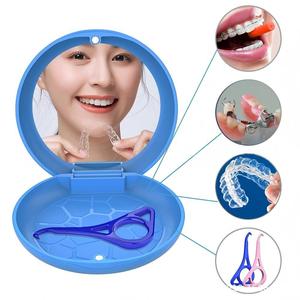Magnetic portable <b>denture</b> storage <b>box</b> with mirror, orthodontic retainer, portable invisible braces plastic case - Product Image 2