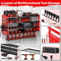 Grand support mural de rangement pour outils électriques, organisateur d'outils en métal robuste à 4 niveaux, étagère multifonction pour batteries