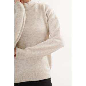 Pull en tricot à col montant pour femme, manches longues, anti-boulochage, style normcore minimaliste - Product Image 1