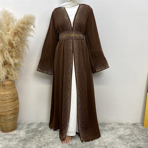 <span class=keywords><strong>2025</strong></span> хит продаж, черный атласный кардиган на шнуровке из Абайи с бриллиантами для Ид, шикарный, простой модный джалабия для Арабской ручной работы - Product Image 4