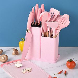 <b>Kitchen</b> Accessories Wooden Handle Silica Gel <b>Kitchen</b> Utensil Set and Cuttings Board Storage Bucket <b>Kitchen</b> <b>Gadget</b> Set - Product Image 2
