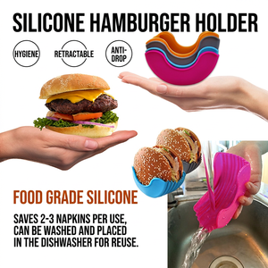Soporte de silicona reutilizable para hamburguesas, bandeja fija anticaída para hamburguesas, clip de almacenamiento de alimentos manos libres, soporte portátil para hamburguesas, cocina - Product Image 3