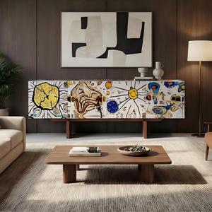 Aparador de Madera Sólida de Lujo con Diseño Artístico de Graffiti, Mueble de Almacenamiento Contemporáneo para Pasillo, Galerí<span class=keywords><strong>a</strong></span> y Diseño Interior de Villas Modernas - Product Image 3