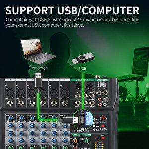 Bàn trộn âm thanh chuyên nghiệp XTUGA CT6/8 6/8 kênh, điều khiển DJ chuyên nghiệp với nguồn phantom 48V tích hợp, hỗ trợ MP3/BT/USB - Product Image 2