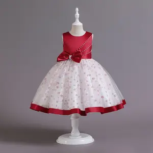 2023 Bebê Infantil Batismo Vestido Para Meninas Crianças Vestidos De Festa De Casamento Arco Frisado De Tule Batizado Vestido De Aniversário Roupas Infantis