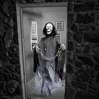 Squelette animatronique de la Mort de 1,5 m à chaîne, décoration d'Halloween, accessoires de fête, décorations murales