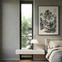 Fenêtre murale moderne en aluminium à lattes verticales, cadre fin, du sol au plafond, vitrage fixe, pour la conception de couloirs de villas de luxe