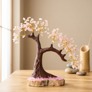 NOBLESTONE GEMS Sculpture d'arbre en cristal rose faite à la main, ornement en pierre avec base en bois pour la maison, le bureau ou le bureau de travail - Product Image 5