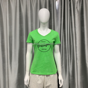 T-shirt casual da donna a maniche corte con scollo a V, stampa 100% cotone, anti-pilling, con polsini, all'ingrosso OEM, collezione estiva 2024 - Product Image 4