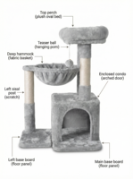 Arbre à chat de luxe multi-niveaux en peluche avec poteaux en sisal et structure d'escalade en velours, emballage carton, pour grands chats, pour salon intérieur