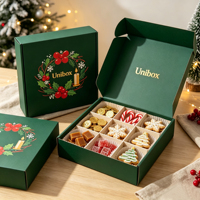 Lüks Noel Sert Posta Kutuları, Macaron ve Çikolata Paketleme için Dolgulu İç Bölmeli ve Gümüş Varak Baskılı