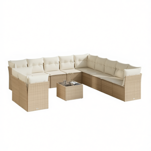 Ensemble de canapés de jardin en rotin beige, 10+ places, mobilier d'extérieur résistant aux intempéries, design contemporain - Product Image 1