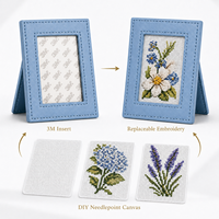 Cadre photo rustique haut de gamme à broder soi-même avec autocollant 3M, toile à broder, motifs floraux interchangeables, décoration murale ou de table