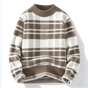 Vente en gros de pulls en laine confortables à col ras du cou pour hommes, tricots à blocs de couleurs rayés anti-rides, style chaud pour l'hiver - Product Image 2