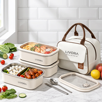 Boîte à repas en acier inoxydable 1650 ml 1450 ml, boîte à lunch bento avec couvercle en silicone, logo personnalisé pour les voyages, les pique-niques et le camping